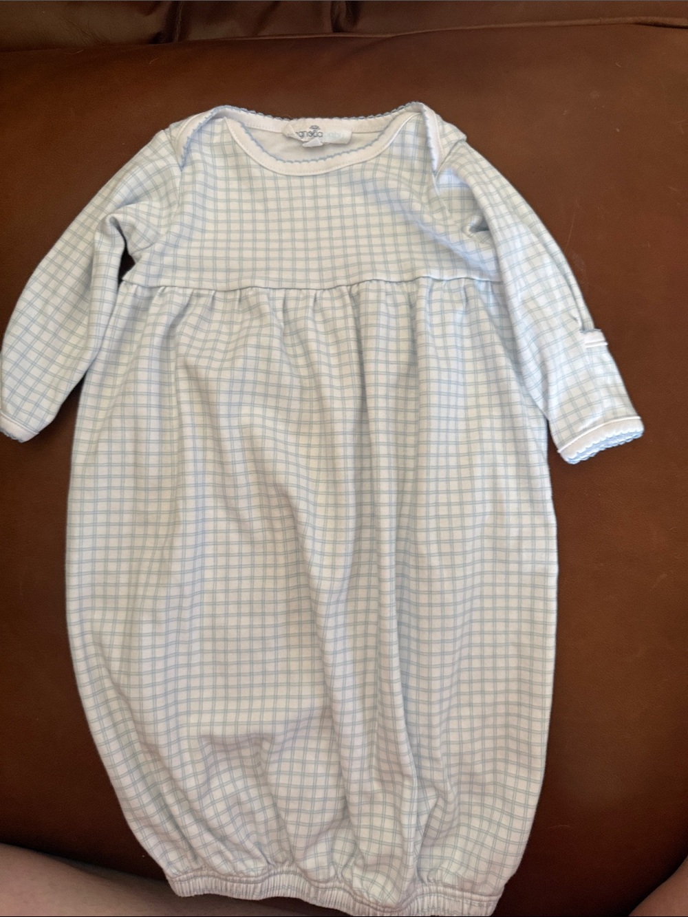 Baby Blue Check Long-Sleeve Sleep Gown